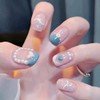 24pcs Cute Nail Stickers Nail Tips Pearl Blue Short Nails