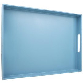 SforGUVA Blue Serving Tray for Coffee Table, Rectangular Plastic Decorative Tray with Handles for Entertaining, Outdoor Patio, Living Room, Ottoman, Bathroom Counter, 11.8”*15.7”*1.6”