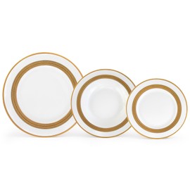 Porcelain Dinnerware Set for 4-12 Piece Luxurious Dish Set - White with Gold Rope Design - Kitchen Set for Everyday Dishes or Formal Occasions (Rope Gold)