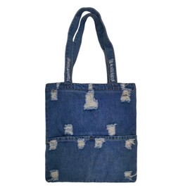 Barsine Denim Tote Bag for Women Classic Retro Denim Purse Travel Shoulder Handbag Lightweight, Dark Blue