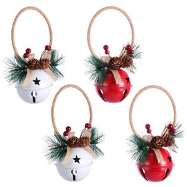 HEALLILY 4Pcs Christmas Jingle Bell Ornament Metal Retro Craft Bell Doors Hanger Dog Bell Wind Chimes Bells for Holiday Christmas Tree Decoration (White Red)