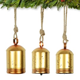 Styleonme Decorative Bells, Christmas Bells, Metal Indoor and Outdoor Blessing Bells, 3-Piece Set of Harmonious Bells, Vintage Handmade and Rustic Lucky Christmas Bells Hanging on a Rope