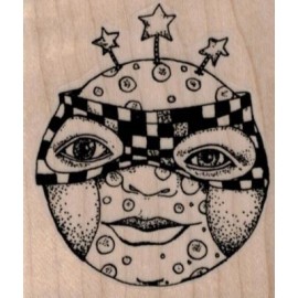 VLVS Whimsical Moon Face 2 1/2 x 2 3/4" Rubber Stamp, Celestial Stamp, Moon Stamp