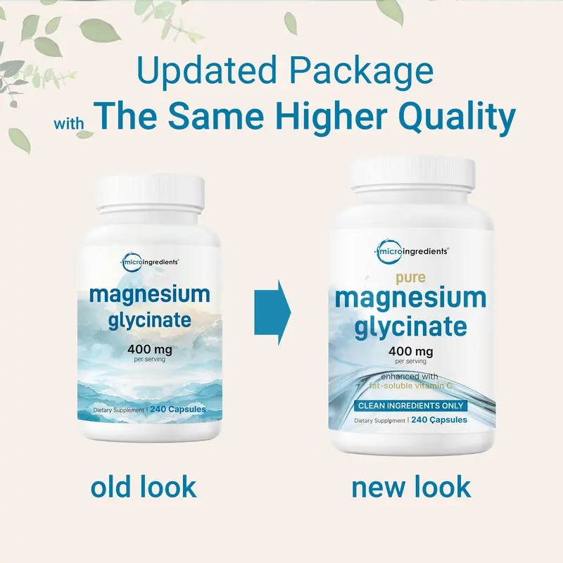 Magnesium Glycinate Supplement – 400mg Per Serving, 240 Capsules –