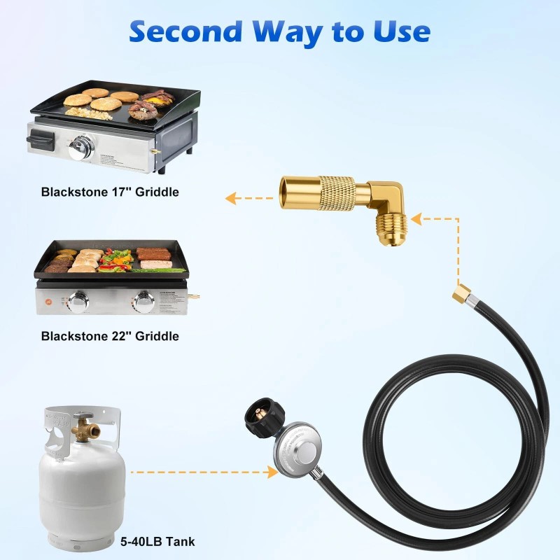 WADEO 6FT Propane Regulator Hose with 90 Degree Elbow Adapter