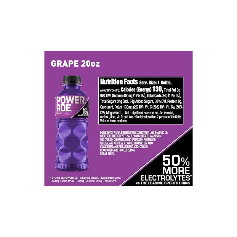 POWERADE Sports Drink Grape, 20 Ounce (Pack of 24)