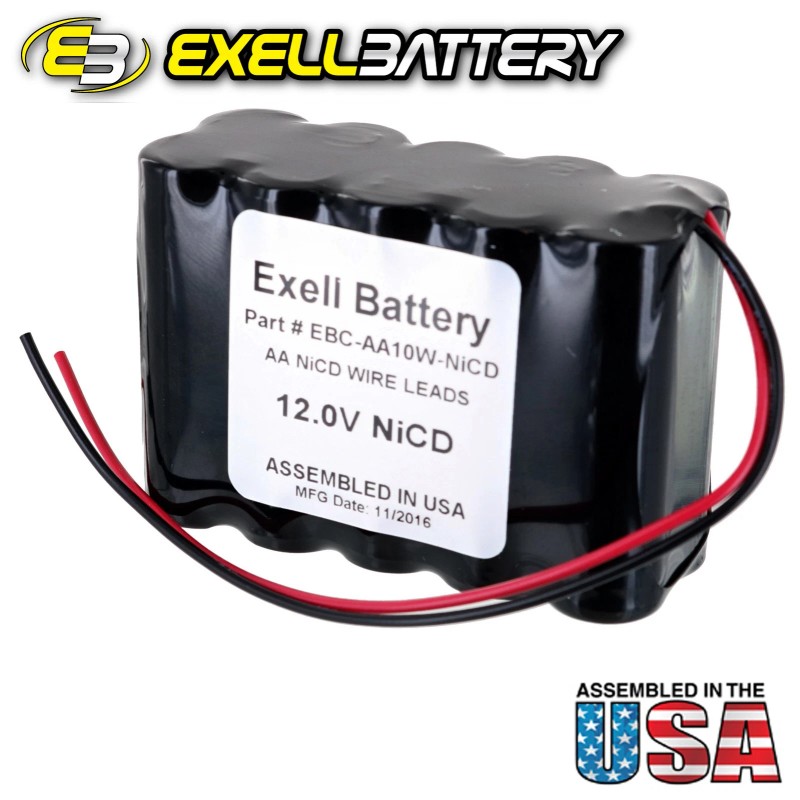 Exell 12V 1000mAh (10xAA) NiCd Battery Pack w/ Wire Leads
