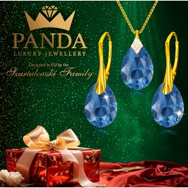 PANDA LUXURY JEWELLERY Gold-Plated 24K Jewellery Set for Women Earrings Silver 925 Hanging Earrings with Necklace Pear Crystals Stone 12 Birthstone Chain Women with Pendant Jewellery Girls, Sterling