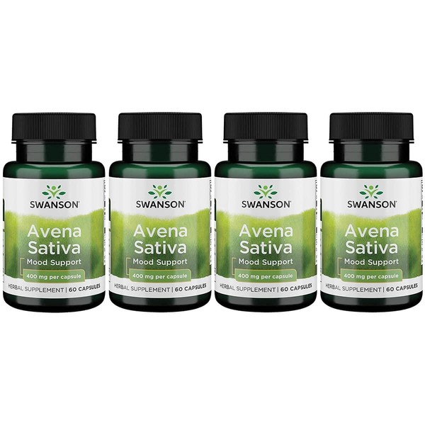 Swanson Full Spectrum Avena Sativa (Green Oat Grass) - Herbal Supplement Promoting Nervous System Health - Natural Formula Supporting Overall Wellness - (60 Capsules, 400mg Each) 4 Pack