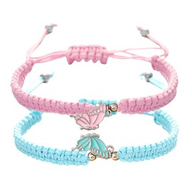 LunarCharm 2 Pack BFF Bracelets for Matching, Butterfly Bracelets, Adjustable, Best Friends Gifts, Friendship Bracelet, Gifts for Teenagers, Blue/Pink