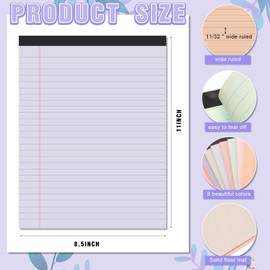 Fuutreo 8 Pcs 8.5'' x 11'' Colored Legal Pad Writing Pads Wide Ruled 50 Sheets Per Notepad Perforated Writing Notepad Office Supplies for School College Office Business (Mixed Colors)