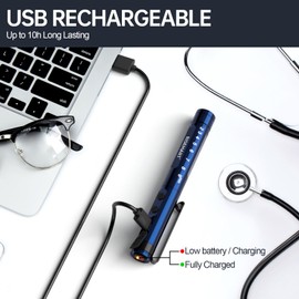 RISEMART Pen Light for Nurse, Rechargeable LED Medical PenLight, Warm/Cool White & Stepless Dimming, Portable Medical PenLight for Nurse, Doctor, First Aid, EMT, Nursing, Nursing Student (Blue)