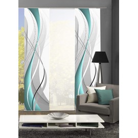 Set of 3 Panel Curtain | Opaque | WUXI | Height 245 cm | 2 x/1 x Plain Colour Transparent Petrol/White Design