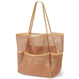 BelleVive Beach Bag with Mini Bag, Beach Tote Bags, Large Foldable Mesh Travel Bags for Swimming Pools, Mesh Tote for Beach, Hobo Bag for Women, Shoulder Bag