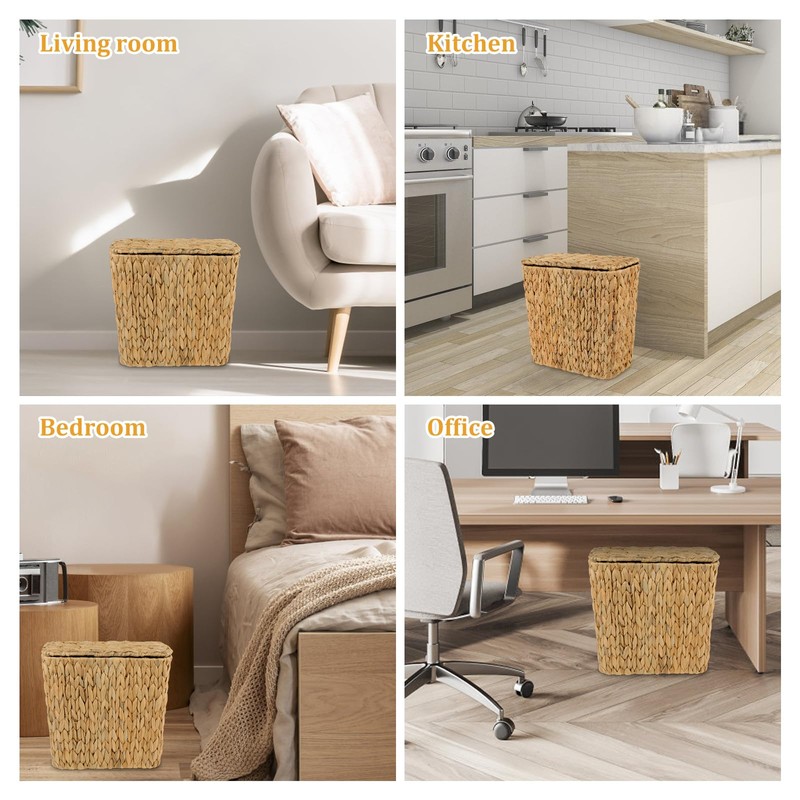 ZUNKNOD Wicker Trash Can with Lid and Liner, Handwoven Wicker