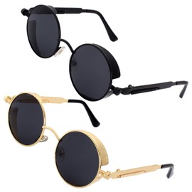 GQueen MTS2 Steampunk Retro Round Polarised Sunglasses - m
