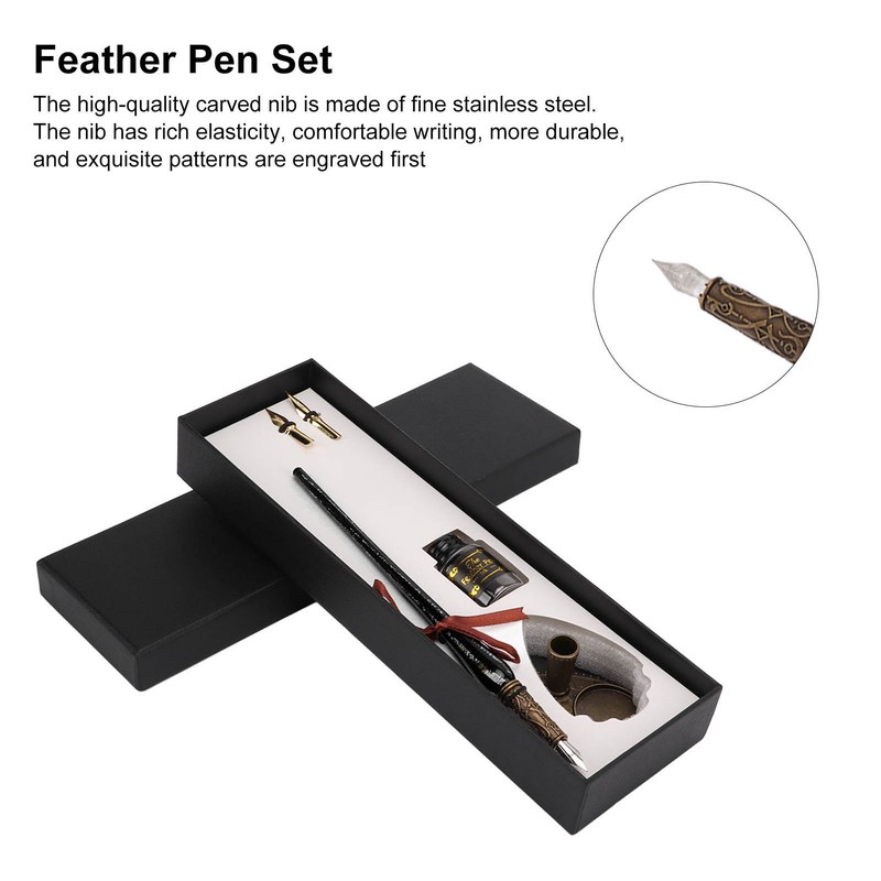 Feather Pen Set Durable Creativity Easy Writing Stationery Gift Box