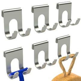 Jovware 6 Pack Shower Razor Hook & Truck Storage Hooks, Heavy-Duty Rust-Resistant Metal Hangers for Shower Caddy, Bathroom & Vehicle Organizer (6, Silver)