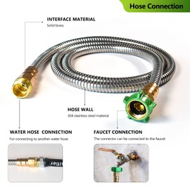 Sunifier Metal Short Garden Hose 6 ft, 8 ft, 12 ft Flexible Stainless Steel Leader Hose Extension, Heavy Duty Water Hose Small Lightweight Hose Extender (6FT)