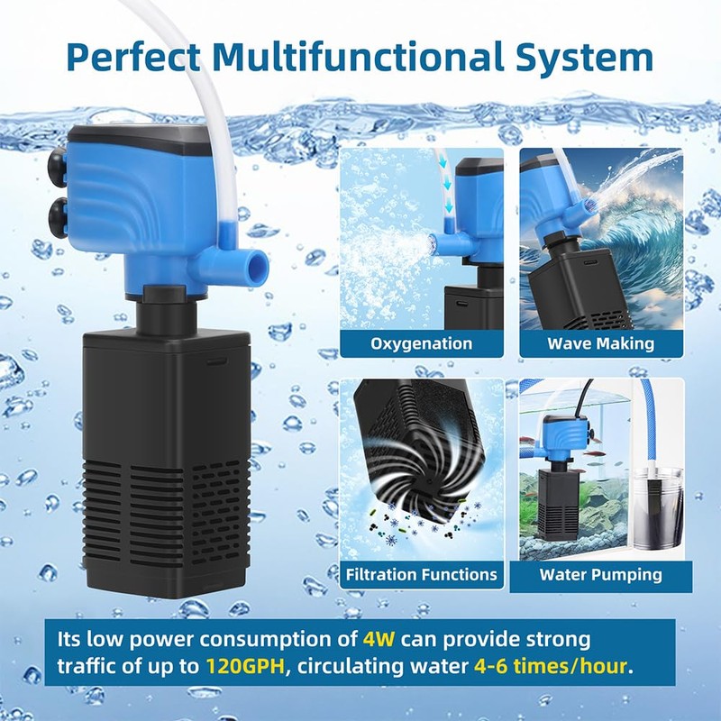 DaToo Aquarium Filter 5-15 Gallon Fish Tank Filter 120GPH Powerful