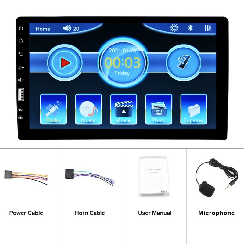 Camecho 9" Single 1 Din Car Stereo Radio Bluetooth FM