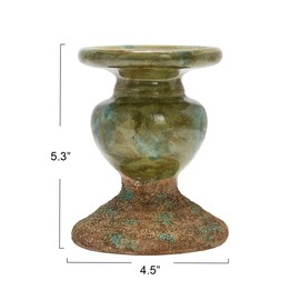 Creative Co-Op 2-Tone Sculptural Terracotta Pillar Candle Holder, Distressed Green