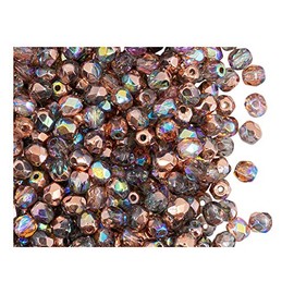 600pcs Fire-Polished Faceted Beads Round 4mm, Czech Glass, Crystal Copper Rainbow