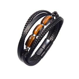XSDSLS Men's Tiger's Eye Leather Bracelet with Magnetic Clasp, Multilayer Braided Leather Bracelet, Leather Men's Bracelet, Tiger's Eye Leather Bracelet, Gift for Men, One size, Alloy, tiger's eye