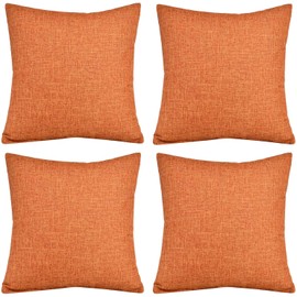 GONOVE Cushion Covers 50×50cm Solid Soft Cotton Linen Throw Pillow Cover Set of 4 Decorative Plain Pillowcase Square Cushion Cover for Home Sofa Bed Chair Décor, Orange