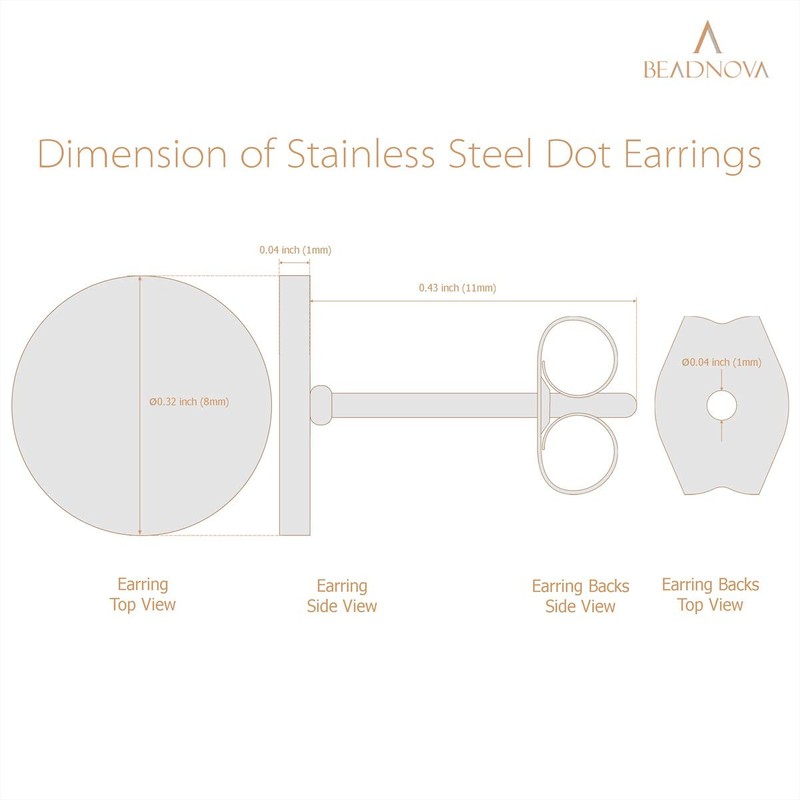 BEADNOVA Stud Earrings Flat Circle Piercing Earrings Black Post Earrings