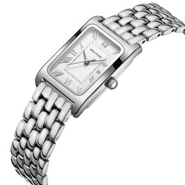 HOLSTOUR Watches for Women Vintage Bracelet White Roman Dial Rectangular Case Silver Watch Waterproof with Tools
