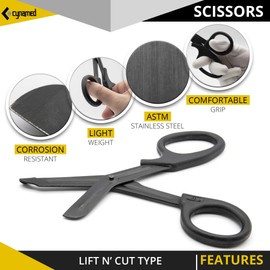 Cynamed Trauma Shears - Safety Medical Scissors with Blunt Tip and Serrated Blade - Tough and Durable Japanese Stainless Steel - Light and Comfortable Grip - Hospital, Nurse, EMT Tool (1 Each)