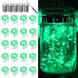 LAMPHOME 20 Pack Fairy Lights Battery Operated String Lights, 20 LED on 6.6FT Silvery Copper Wire, Firefly Fairy String Lights for Wedding Party Mason Jar Christmas Decorations Bedroom Decor(Green)