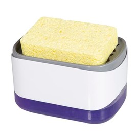 Soap Dispenser for Kitchen, Sponge Holder, Countertop Soap Dispensing Pump, 2-in-1 Soap Dispenser-One Hand Soap Pump Dispenser（White）