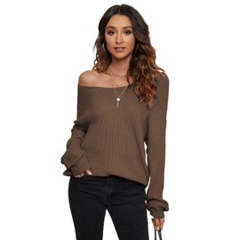 ALENDA DANMOS Women V Neck Criss Cross Twisted Back Sweater Long Batwing Sleeves Cropped Top Off Shoulder Pullovers(X-Small,Coffee)