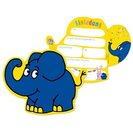 DH-Konzept 8 Invitation Cards "Die Sendung mit dem Elephant" for Children's Party and Children's Birthday Parties | The Mouse Elephant Laughter and Fact Stories Invites Children's Party Set