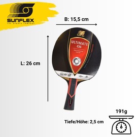 sunflex Ultimate C55 Table Tennis Bat, Multicoloured Professional Bat, ITTF Certified Mogul Decking, Concave Grip Shape, Versatile Game