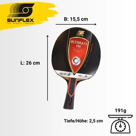 sunflex Ultimate C55 Table Tennis Bat, Multicoloured Professional Bat, ITTF Certified Mogul Decking, Concave Grip Shape, Versatile Game