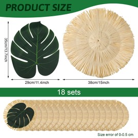 Sunnychicc 36pcs Luau Placemats and Palm Placemat, Round Luau Fringe Place Mats Tropical Palm Leaf Place Mats Bulk Summer Hawaiian Plate Chargers Table Placemats Tropical Party Supplies
