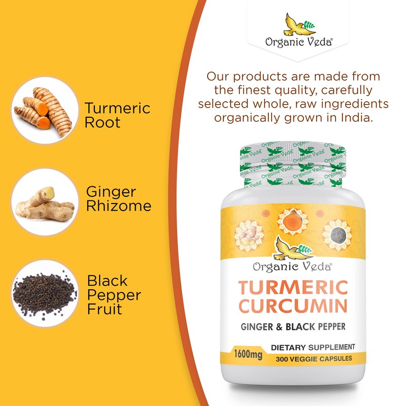 Organic Veda Turmeric and Ginger Capsules 300 Pills - Organic