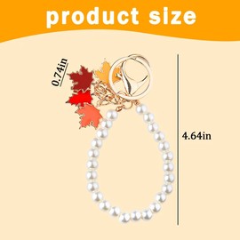 Pearl Keychain with Maple Leaf Wristlet Keychain for Purse Charms for Handbags Aesthetic Backpack Keychain for Women Girls Coquette Car Keychain Charms for Purse Keychain Accessories
