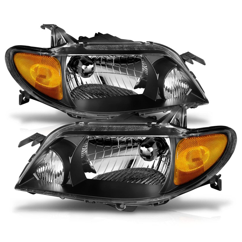 AmeriLite Crystal Headlights Black Amber for Mazda Protege - Passenger
