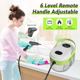 Steam Cleaner, Handheld Steam Cleaner with 6 Levels Adjustable Handle, 1.5L Water Tank, Steamer for Cleaning, Portable Steam Cleaner for Home, Car, Furniture, Couch, Bed Bugs (White & Green)