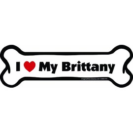 Imagine This Company I Love My Breed Bone Shaped Pet Magnet; Removable Magnets for Cars, Fridges, Lockers & More, Stylish Pet Inspired Car Accessories, 2 x 7 inches, 1 Item, White/Black, Brittany
