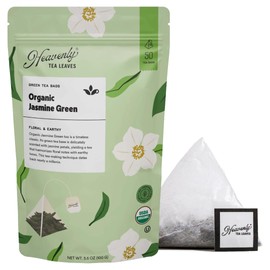 Heavenly Tea Leaves Organic Jasmine Green (50 Pyramid Tea Bags), Bulk Compostable Green Tea Sachets - 100% Plastic Free, Premium Quality, Whole Tea Leaves in a Convenient Tea Bag