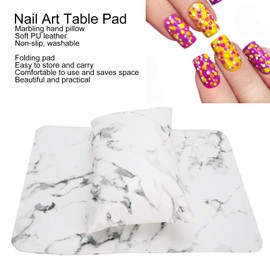 SOULONG Nail Pillow Mat Set, Marbling Nail Art Hand Pillow PU Leather Washable Folding Table Pad Hand Rest Mat Detachable Arm Rest Holder for Salon Technician Beauty Use 26 X 16 X 9cm (White)