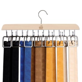 Belt Hanger for Closet, 14 Hooks Sturdy Wood Rack - Rotating Organizer for Belts, Scarf, Ties & Accessories