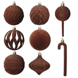 Senjie Velvet Christmas Balls Flocked Christmas Tree Ball Ornaments 63PCS Bulk Plastic Balls Xmas Decorative Hanging Ornaments Christmas Tree Decoration Brown