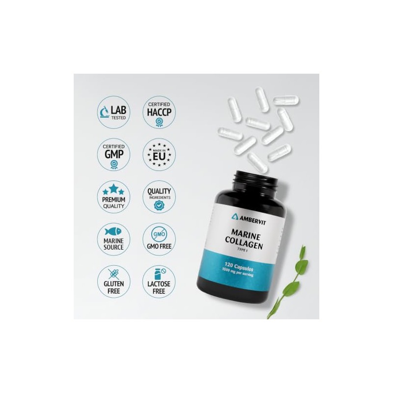 Marine Collagen Capsules 1500mg – Hydrolysed Type 1 Collagen Peptides
