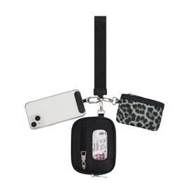 Leather Keychain Wallet RFID Blocking Small Dual Pouch Wristlet Portable Coin Purse Coin Pocket for Women and Men with ID Window Phone Tether Tab